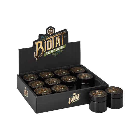 Box mit 12 BIOTAT Tattoo Zen Soft Butter 50ml Studio Display