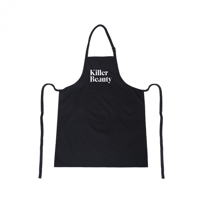 Stoffschürze Killer Beauty mit Vordertasche, schwarz