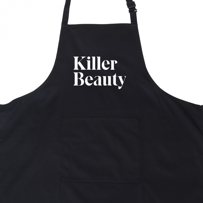 Stoffschürze Killer Beauty mit Vordertasche, schwarz