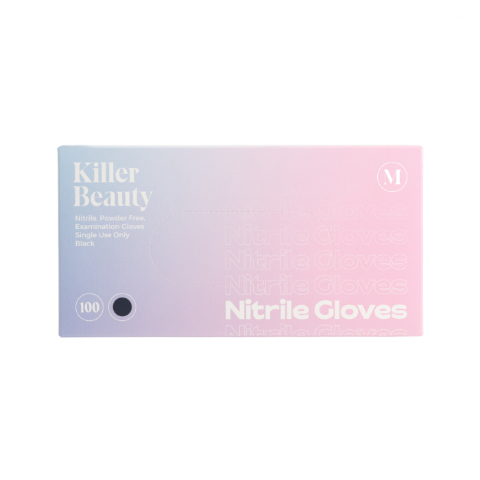 Box mit 100 Killer Beauty Nitril-Handschuhen - Schwarz - Karton mit 10
