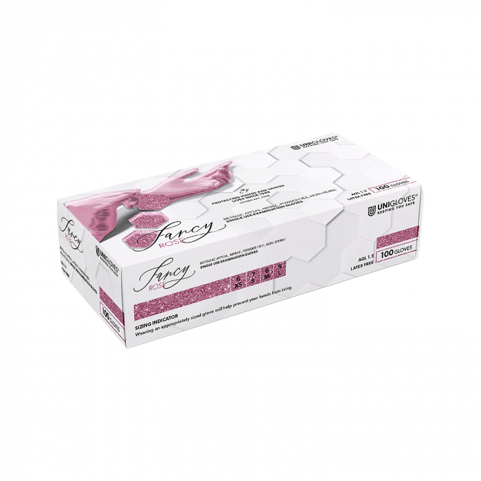 Box mit 100 Unigloves Fancy Handschuhe Nitril Rose