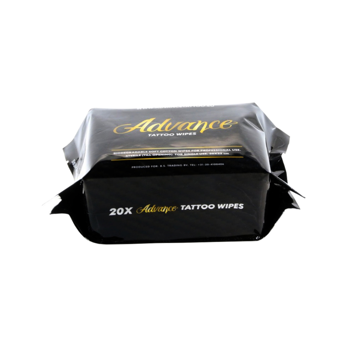 Packung mit 20 biologisch abbaubaren Advance Tattoo-Tüchern, 135 x 105 x 55 mm