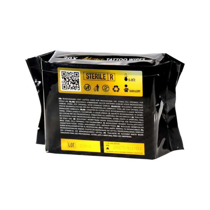 Packung mit 20 biologisch abbaubaren Advance Tattoo-Tüchern, 135 x 105 x 55 mm