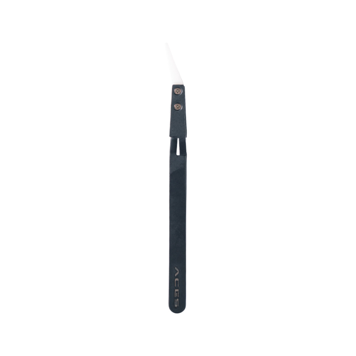 Schwarze abgewinkelte Schmuckpinzette mit Keramikspitze - Aces Supply