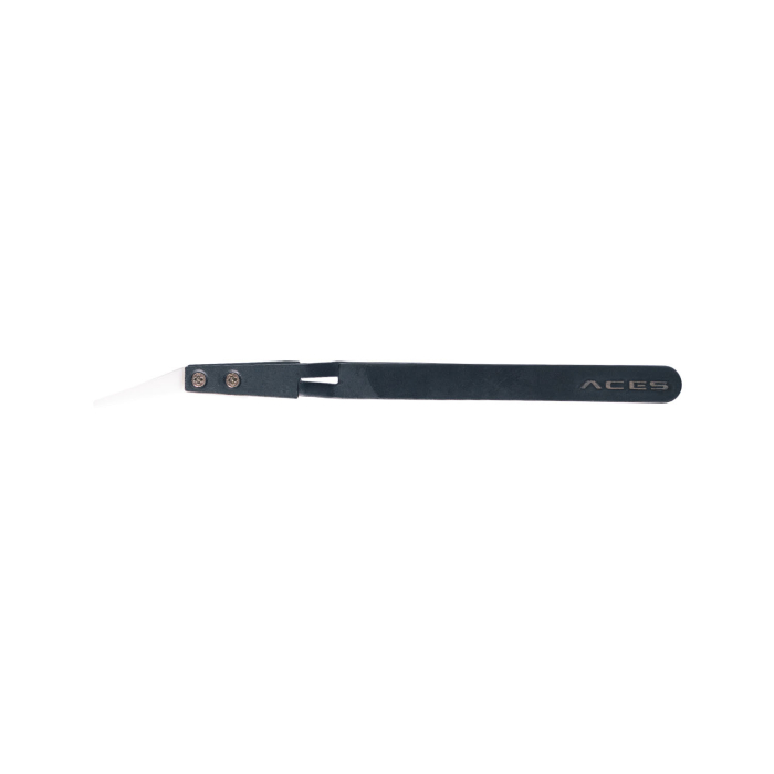 Schwarze abgewinkelte Schmuckpinzette mit Keramikspitze - Aces Supply