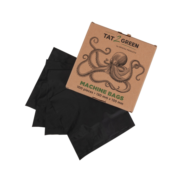 Box mit 100 Tat2Green - Schwarze Maschinenbeutel - 130mm x 130mm