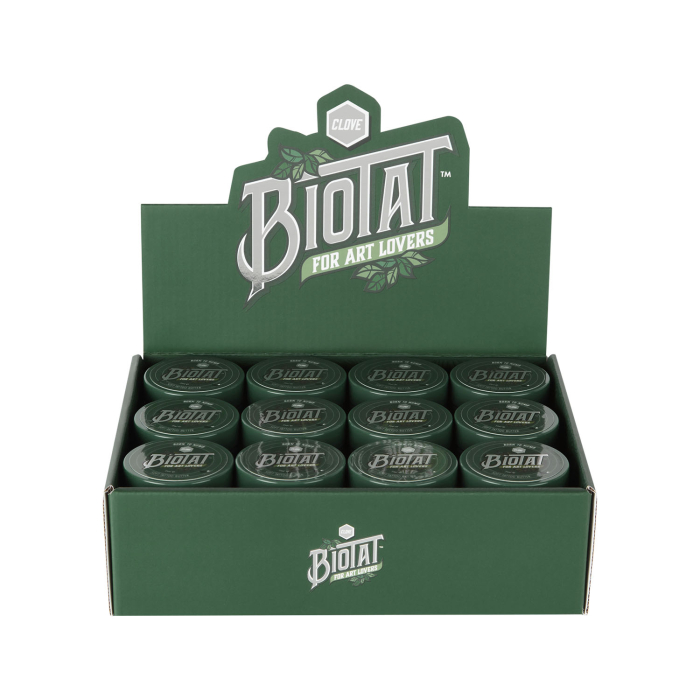 Box mit 12 BIOTAT Tattoo Clove Soft Butter 50ml Studio Display