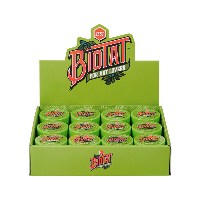 Box mit 12 BIOTAT Tattoo Zest Soft Butter 50ml Studio Display