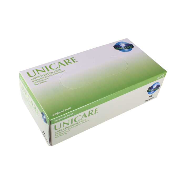 Box mit 100 Unigloves Unicare Naturlatex handschuhe