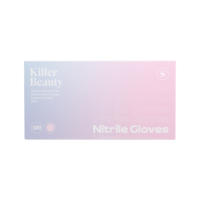 Box mit 100 Killer Beauty Pinke Nitril handschuhe