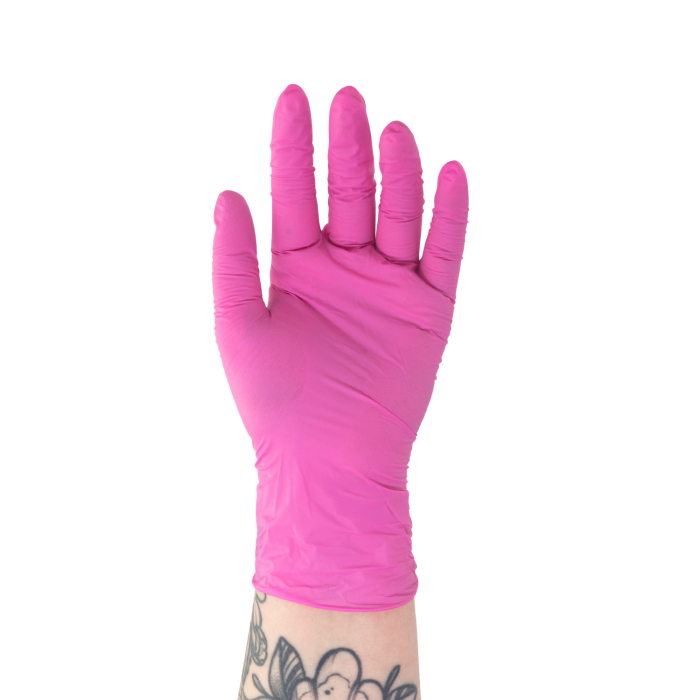 Box mit 100 Killer Beauty Pinke Nitril handschuhe
