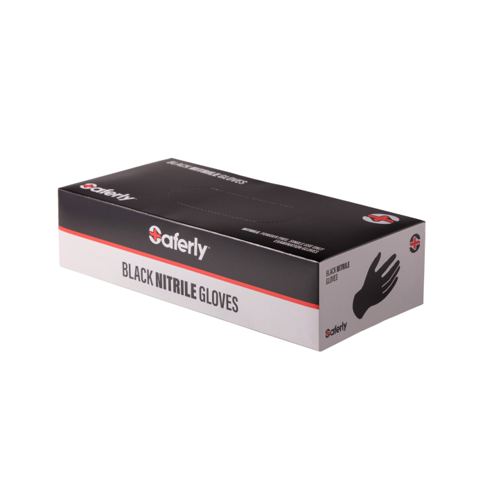 Box mit 100 Saferly schwarzen Nitrilhandschuhen - Karton mit 10 Boxen