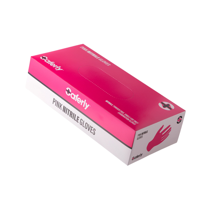Box mit 100 Saferly Pink Nitrilhandschuhen