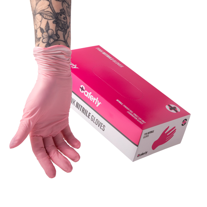 Box mit 100 Saferly Pink Nitrilhandschuhen - Karton mit 10 Boxen