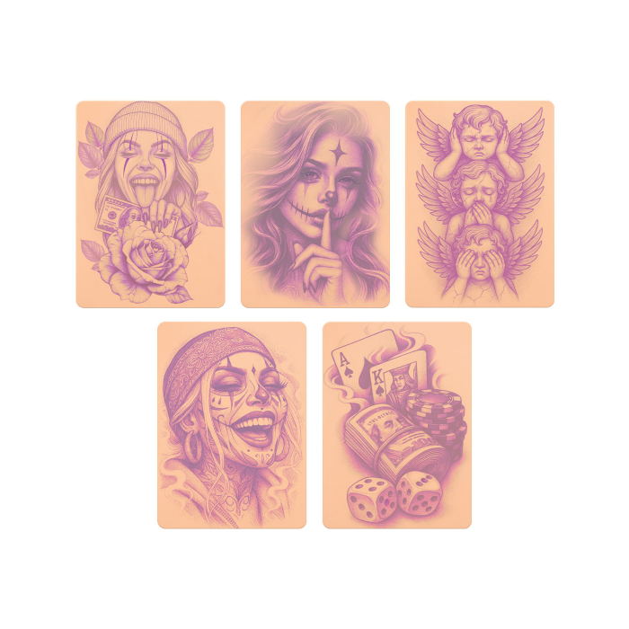 Set mit 5 Stencil Skins® Übungshäuten mit vorgedruckten Designs - Original