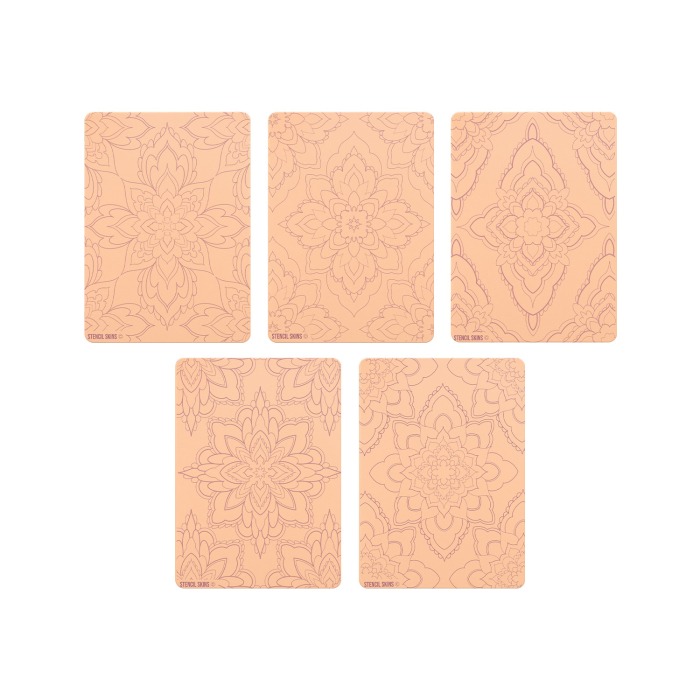 Set mit 5 Stencil Skins® Übungshäuten mit vorgedruckten Designs - Original