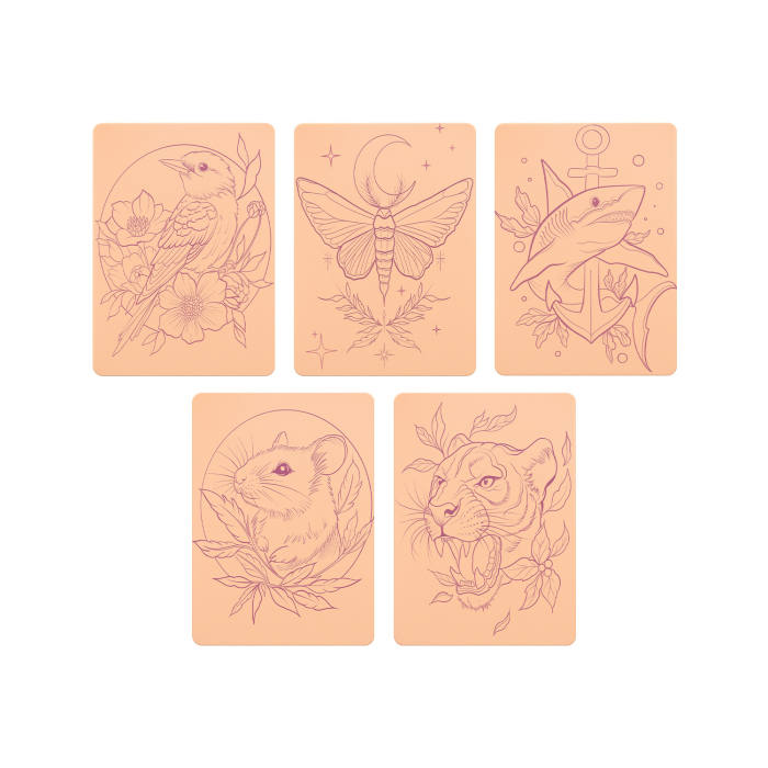 Set mit 5 Stencil Skins® Übungshäuten mit vorgedruckten Designs - Extra Soft
