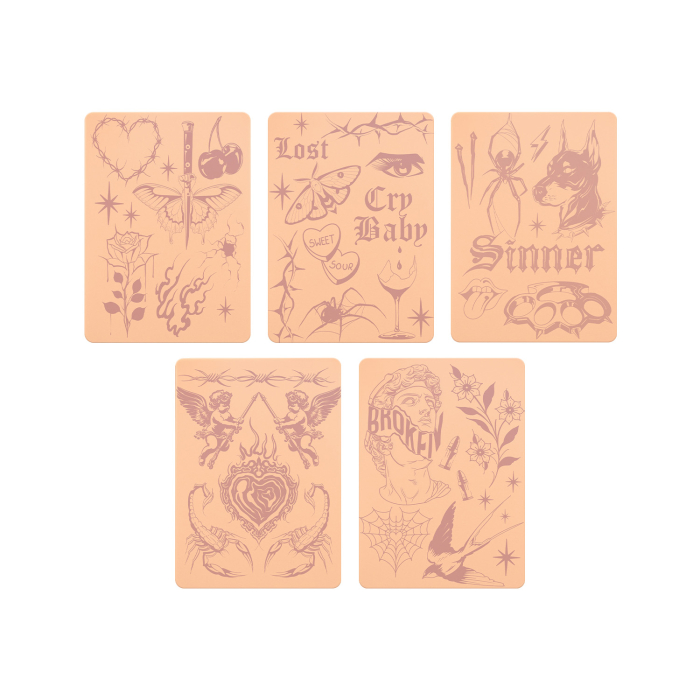 Set mit 5 Stencil Skins® Übungshäuten mit vorgedruckten Designs - Original