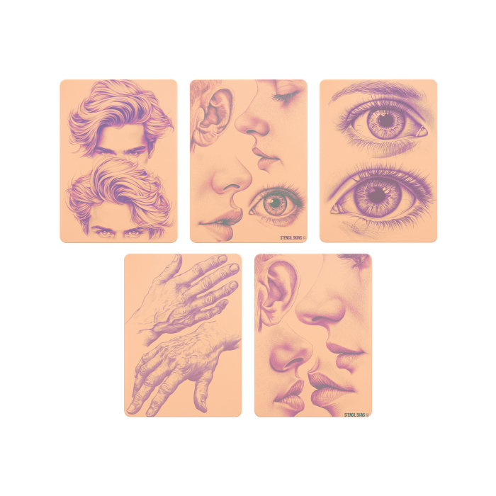 Set mit 5 Stencil Skins® Übungshäuten mit vorgedruckten Designs - Extra Soft