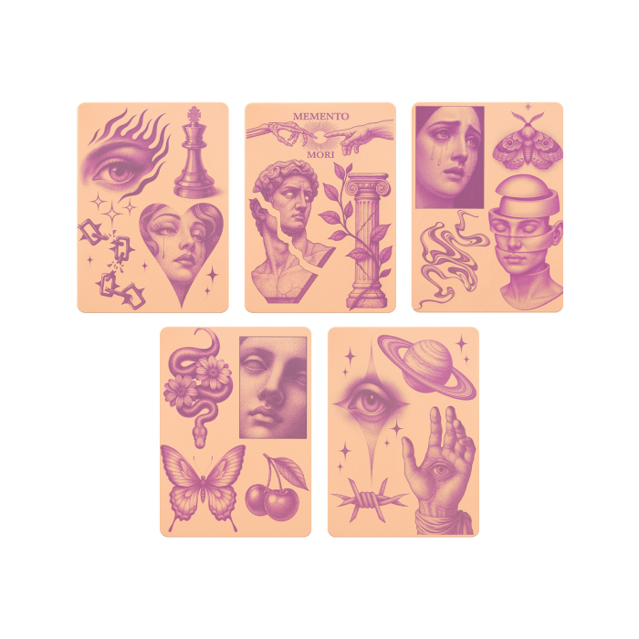 Set mit 5 Stencil Skins® Übungshäuten mit vorgedruckten Designs - Original