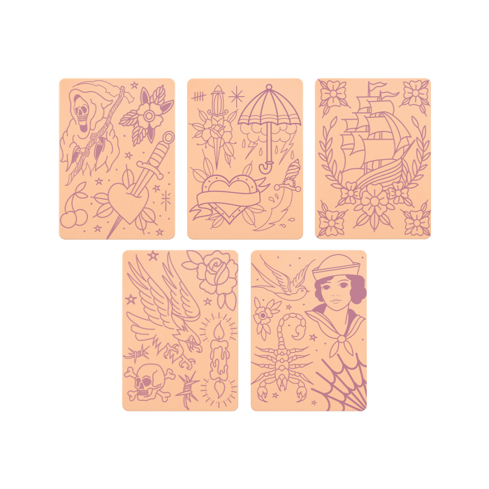 Set mit 5 Stencil Skins® Übungshäuten mit vorgedruckten Designs - Original