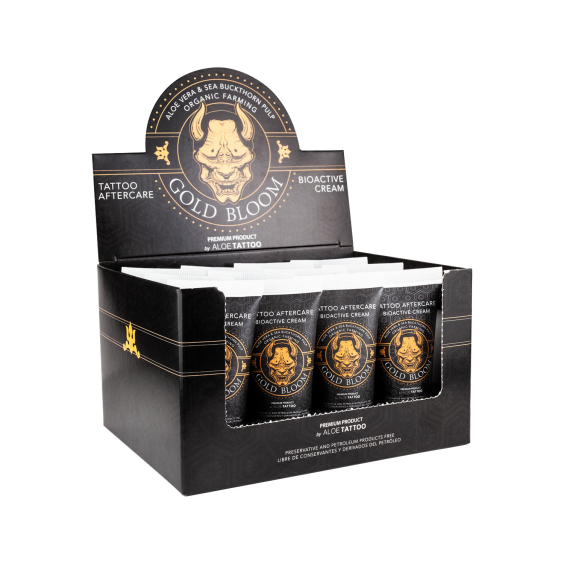 Aloe Tattoo Gold Bloom New Formula Aftercare Tubes mit Präsentationsständer 12x30g