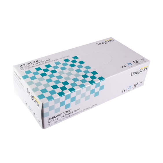 Box mit 100 Unigloves Unicare Blaue Nitril handschuhe