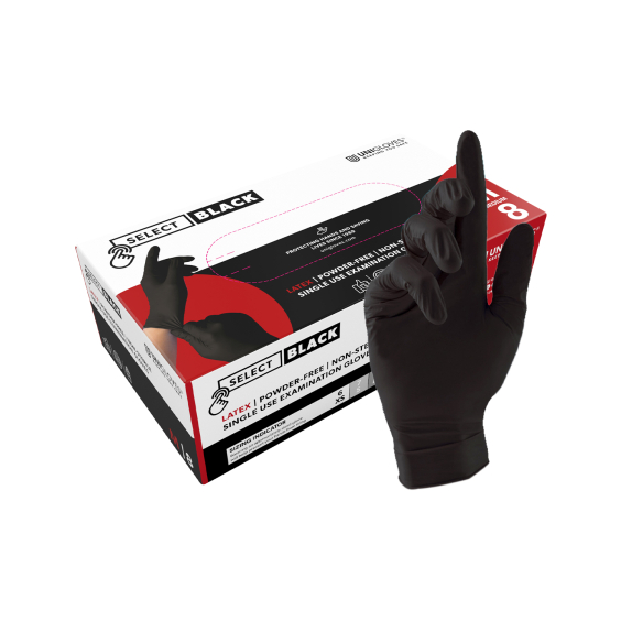 Box mit 100 Unigloves Select Black Puderfreie Latex handschuhe