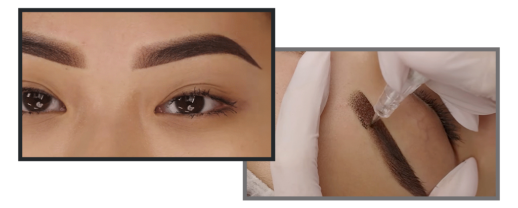 Zwei Nahaufnahmen von Ombre Brows, übereinander angeordnet