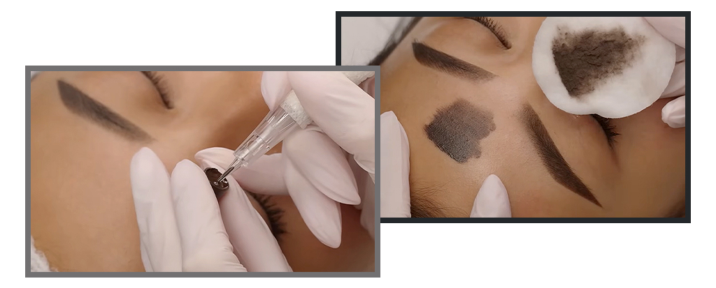 Zwei Nahaufnahmen einer Ombre-Brows-Behandlung